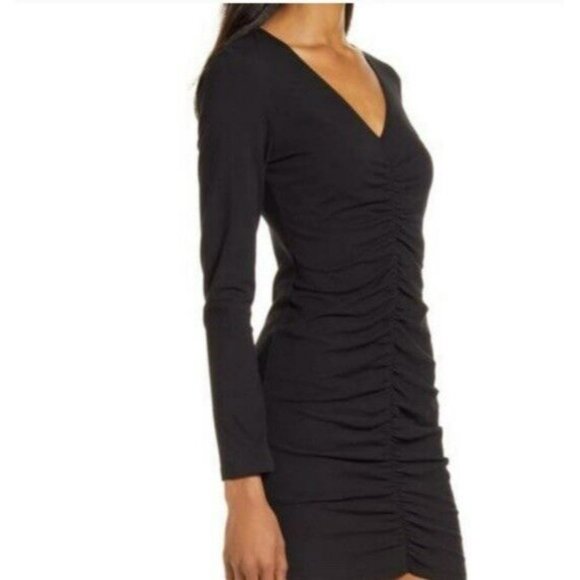 Reformation NEW Cally Stretch Cotton Long Sleeve Mini Dress In Black Size XL - Picture 5 of 9